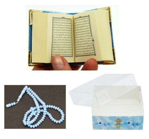 Mini Koran & 99 Gebetskette Geschenkbox tesbihli mini kurani kerim seti bebek sekeri hediyeligi mavi 47780 19 B