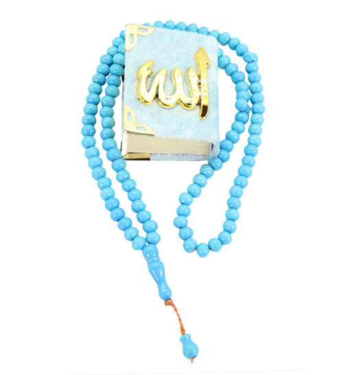 Mini Koran & 99 Gebetskette Geschenkbox tesbihli mini kurani kerim seti bebek sekeri hediyeligi mavi 47782 19 B