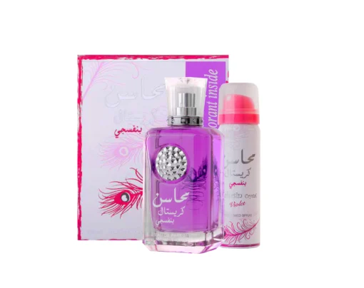 Mahasin Crystal Violet 100ml Eau de Parfum Set & Gratis Deodorant - Lattafa - Damen Mahasin Lattafa Parfum 1